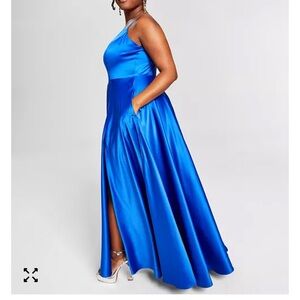 B Darlin Vibrant Blue One-Shoulder Dress